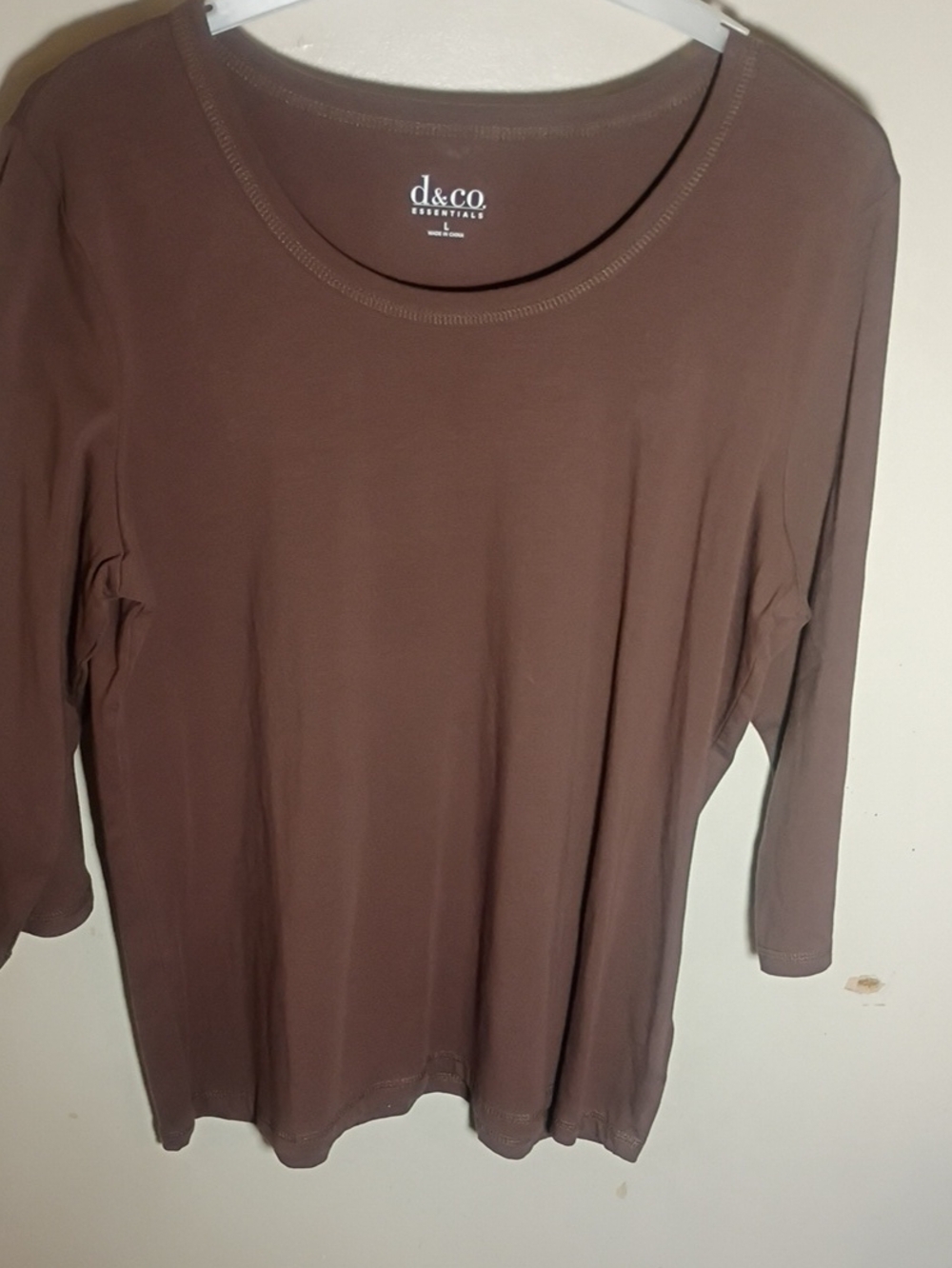 Essentials Brown 3/4 Sleeve Scoop Neck Tee